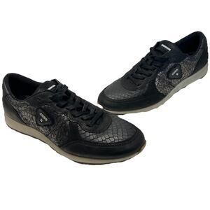 Ecco Shoes Women’s Black Sneaker Leather Danish Metallic Sneak Trainer Size 10